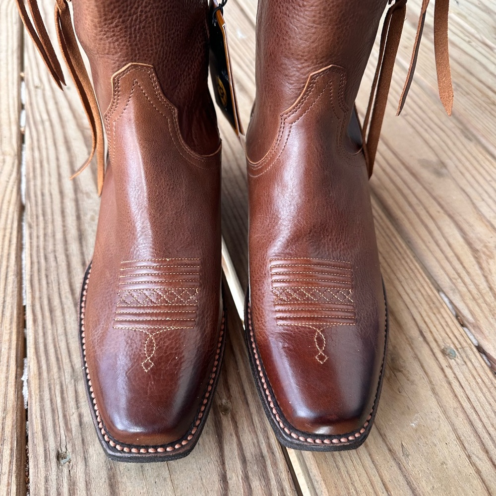 NEW Ariat Women’s Tall Brown Leather Western Boots ATS Zip Tassel US 7.5 B - Picture 2 of 8